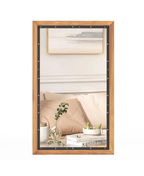 Rectangular Wall Mount Mirror 22'' x 36'' Wood Framed Vanity Decor withHanging Hooks