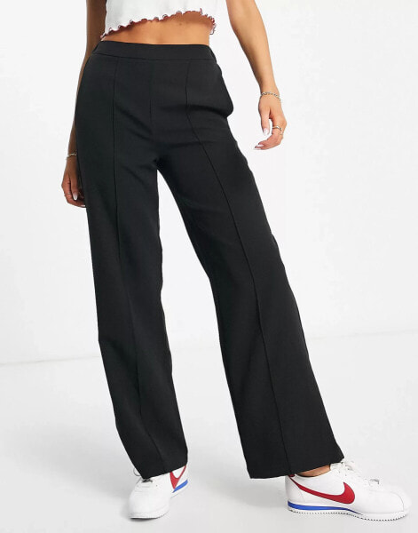 Pieces seam detail wide leg trousers in black