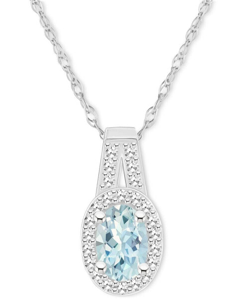 Opal (1/4 ct. t.w.) & Diamond (1/8 ct. t.w.) Halo 18" Pendant Necklace in Sterling Silver, (Also in Aquamarine)