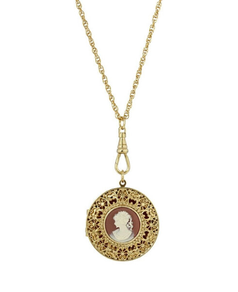 Women's 14K Gold-tone Carnelian Cameo Round Filigree Locket Necklace