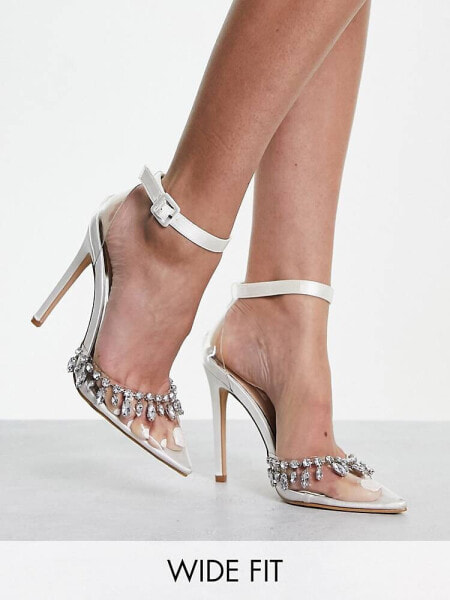 Be Mine Wide Fit Bridal Rasella heeled shoes with embellished front in ivory