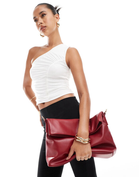 Glamorous slouch oversized clutch bag with detachable crossbody strap in red