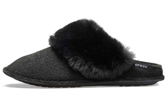 Спортивные женские шлепанцы Crocs Luxe Furry Slide черные