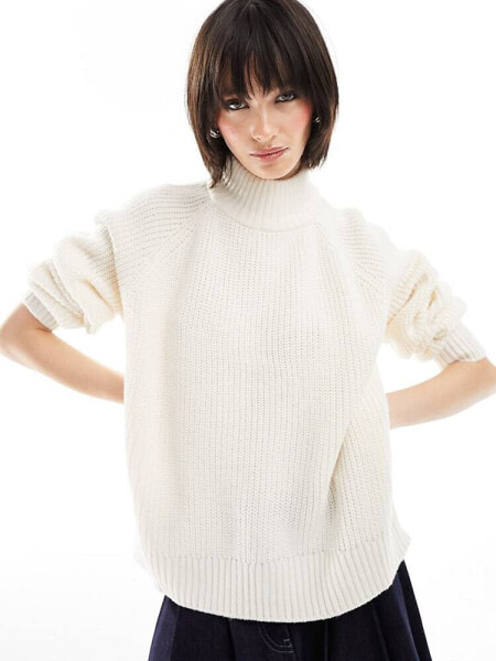 Noisy May high neck knitted jumper in cream