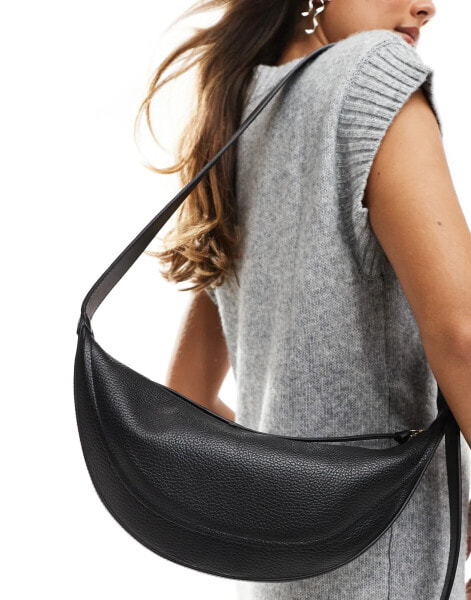 & Other Stories leather half moon cross body bag in black