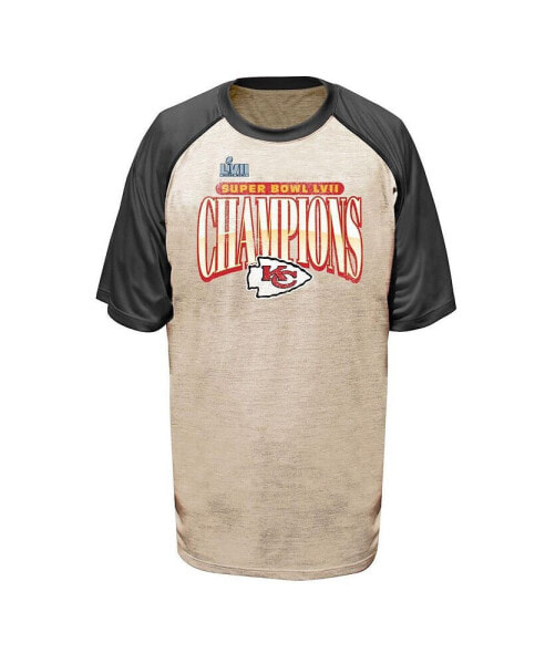 Men's Oatmeal Kansas City Chiefs Super Bowl LVII Champions Big and Tall Rewrite History Raglan T-shirt