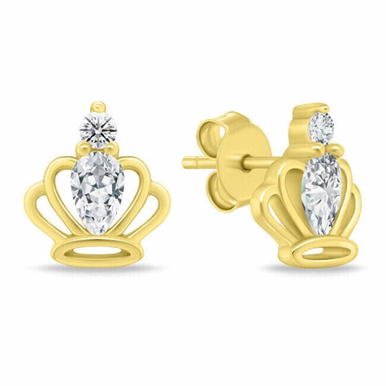 Gold-plated earrings Crown with zircons EA1056Y