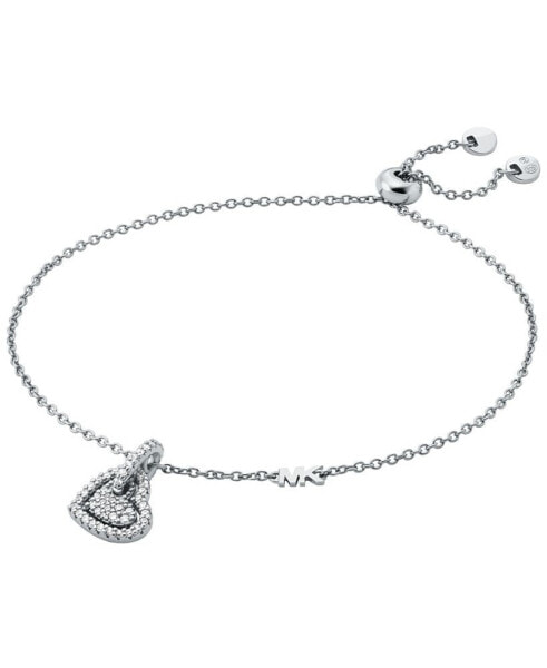 Sterling Silver Pavé Heart Charm Bracelet