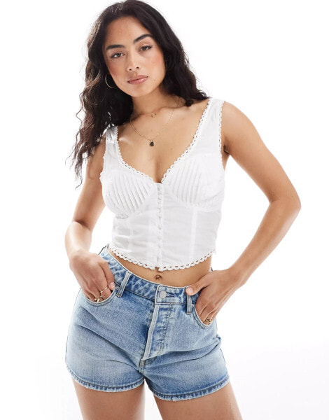 Pimkie cropped button through pleat detail top in white