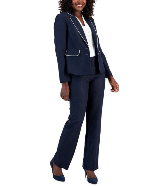 Women's Jacquard Two-Button Piped Pantsuit, Regular & Petite Sizes