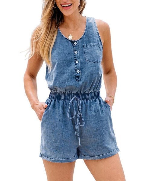 Women's Denim Half-Button Romper