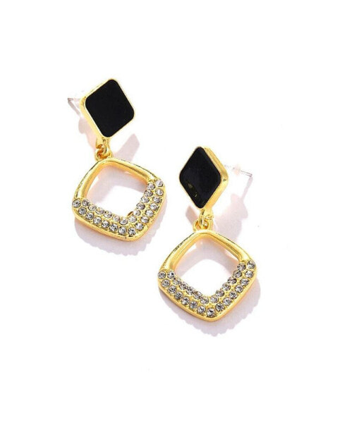 Women's Black Embellished Geometric Drop Earrings