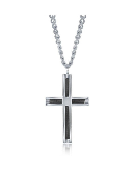 Stainless Steel Polished Black Wire Cross Necklace