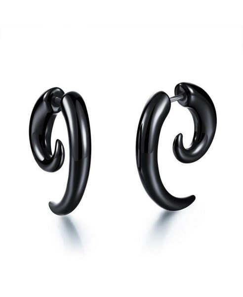 Stainless Steel Horn Design Earrings - Black Plated