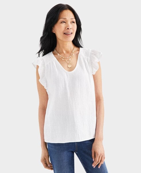 Women's Cotton Gauze Flutter Sleeve Top, Created for Macy's