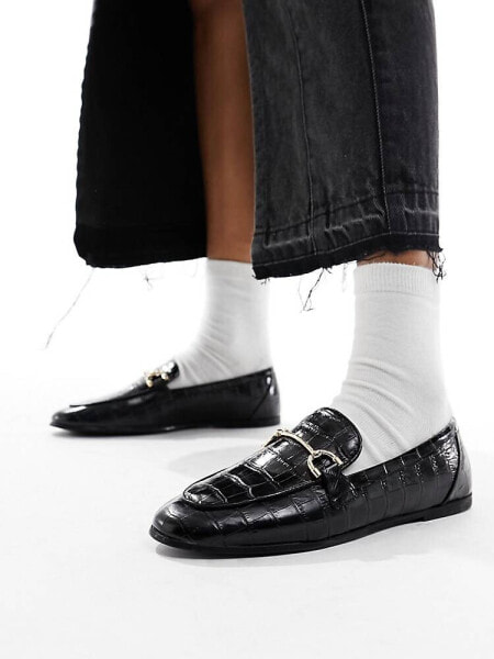 Mango croc detail loafer in black