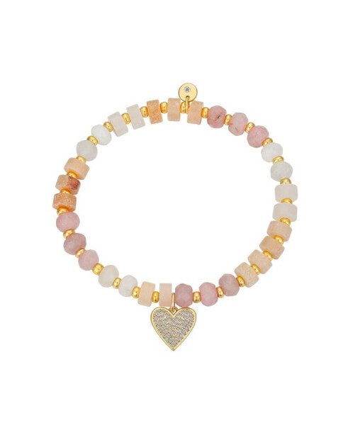 Multi Color Beaded and Cubic Zirconia Heart Stretch Bracelet