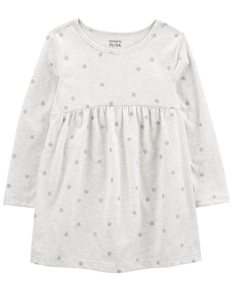 Toddler Glitter Polka Dot Long-Sleeve Jersey Dress 5T