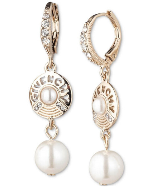 Gold-Tone Pavé, Imitation Pearl & Logo Double Drop Earrings