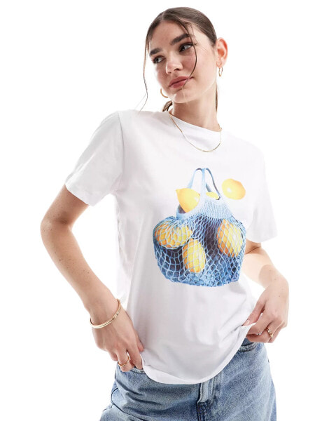 ASOS DESIGN oversized t-shirt with lemon graphic in white