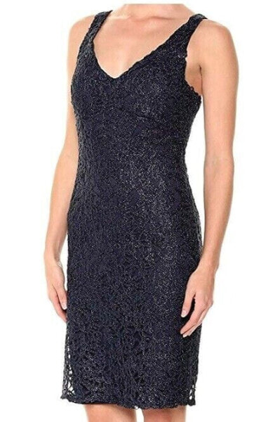 Marina Women's Metallic Lace Dress Sleeveless Sz. 14 (Navy) 152138