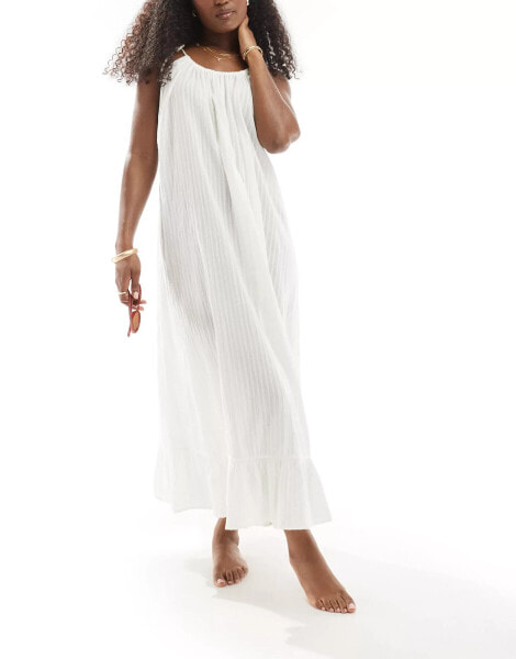 ASOS DESIGN textured dobby drop hem maxi beach dress in ivory