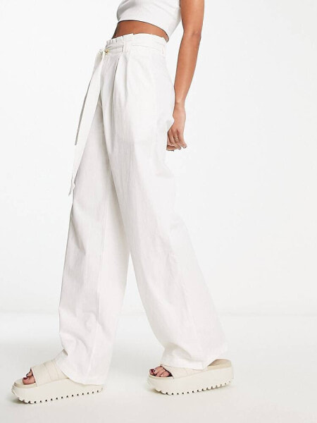 In The Style high waist wide leg palazzo trouser in white