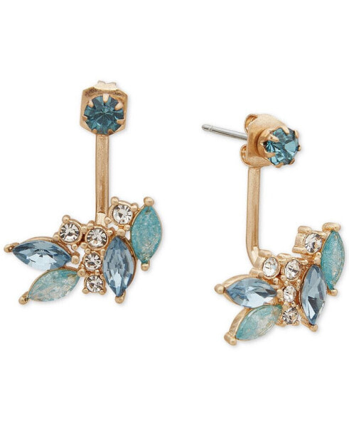 Gold-Tone Cubic Zirconia & Crackled Stone Front-to-Back Earrings