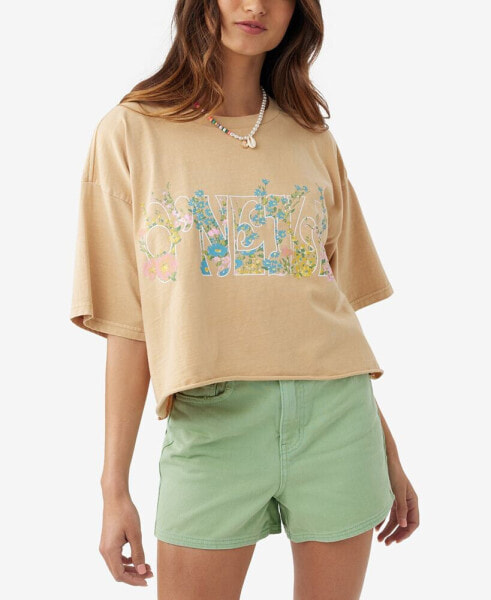 Juniors' Wild Flower Power Cotton Cropped T-Shirt