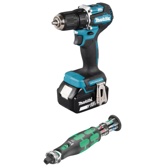 Makita Akku-Bohrschrauber-Set DDF487RFE3, 3x3,0 Ah + Lader + Wera Zyklop Pocket 1