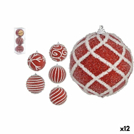 Set of Christmas balls White Ø 8 cm Red PVC (12 Units)