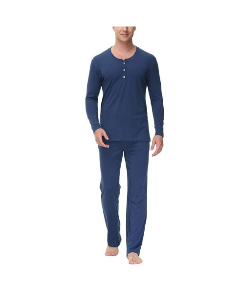 Men's Two Piece Henley Pajama Set