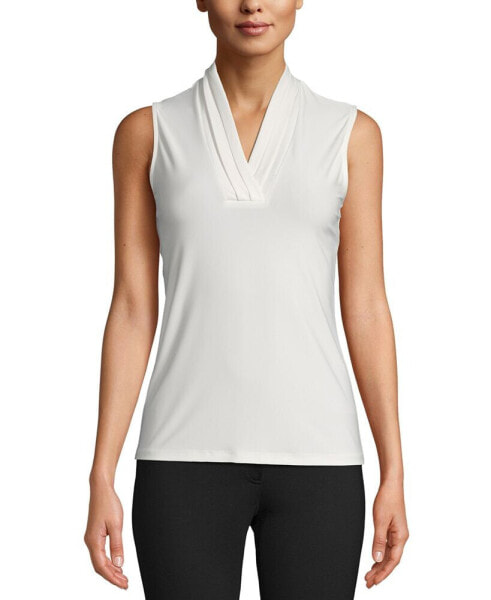 Women's Sleeveless Pleated V-Neck Shell Top