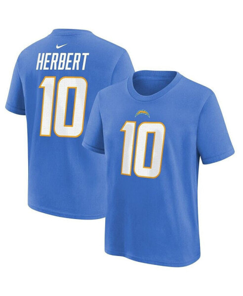 Youth Boys and Girls Justin Herbert Powder Blue Los Angeles Chargers Player Name and Number T-shirt