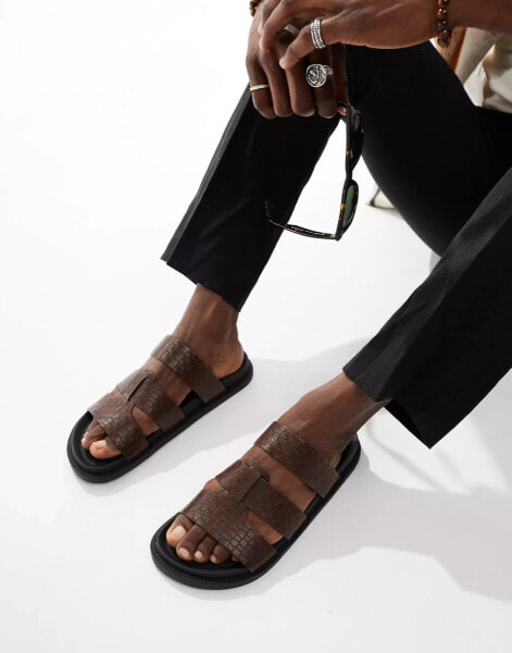 ASOS DESIGN strap sandals in brown weave