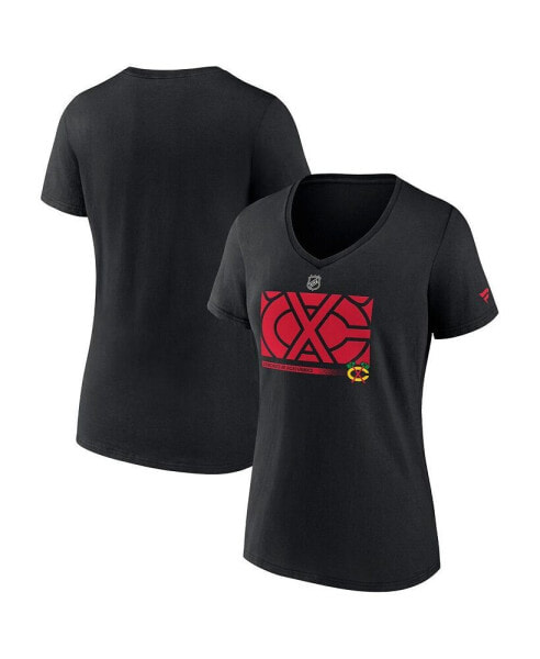 Women's Black Chicago Blackhawks Authentic Pro Core Collection Secondary Logo V-Neck T-Shirt
