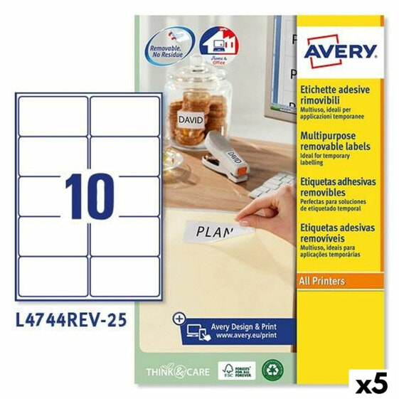Этикетки для принтера Avery L4744REV Белый 25 Листов 96 x 50,8 мм (5 штук)