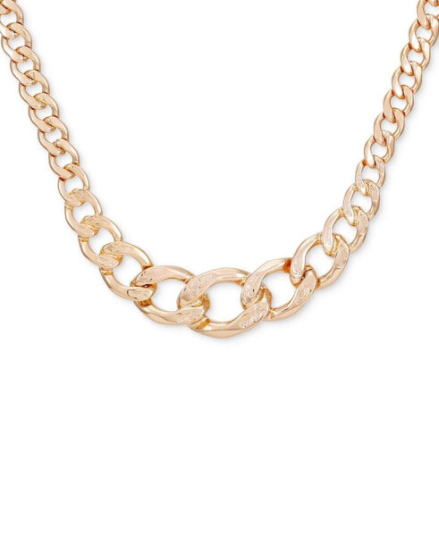 Gold-Tone Logo-Detail Graduated Chunky Curb Chain Statement Necklace, 16" + 2" extender