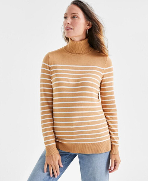 Women's Striped Turtleneck Sweater, Created for Macy's