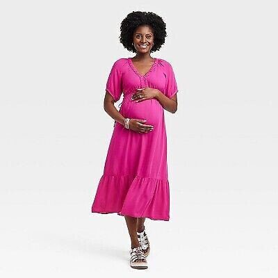 Elbow Sleeve Cinch Waist Woven Maternity Dress - Isabel Maternity by Ingrid &