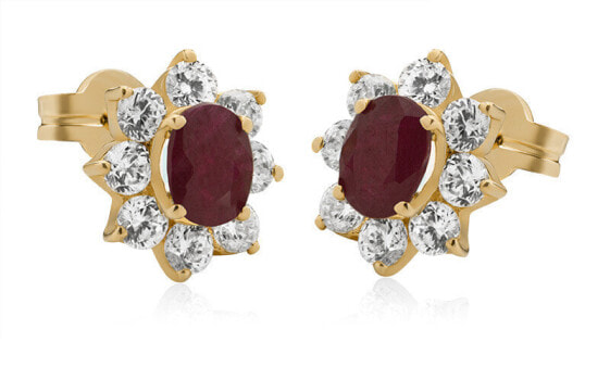 Sparkling yellow gold earrings with red zircons 14/210.240/3R