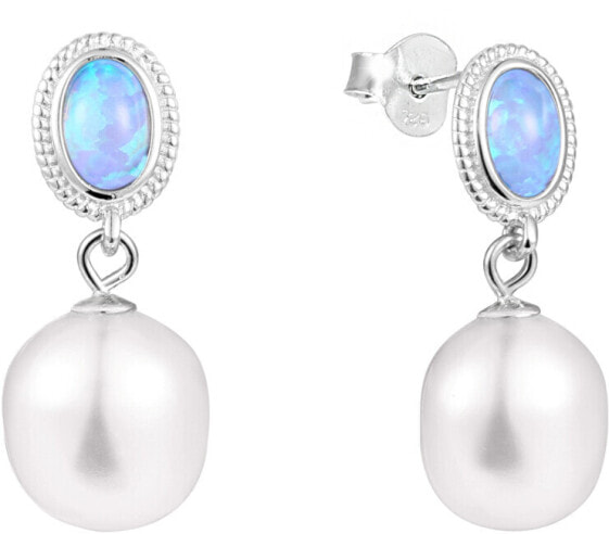 Luxury earrings with real baroque pearl and synthetic opal JL0583