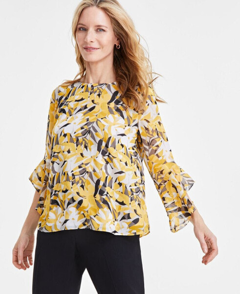 Women's Floral-Print Ruffle-Sleeve Blouse