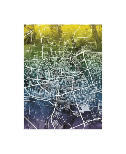 Michael Tompsett Leeuwarden Netherlands City Map Blue Yellow Canvas Art - 36.5" x 48"