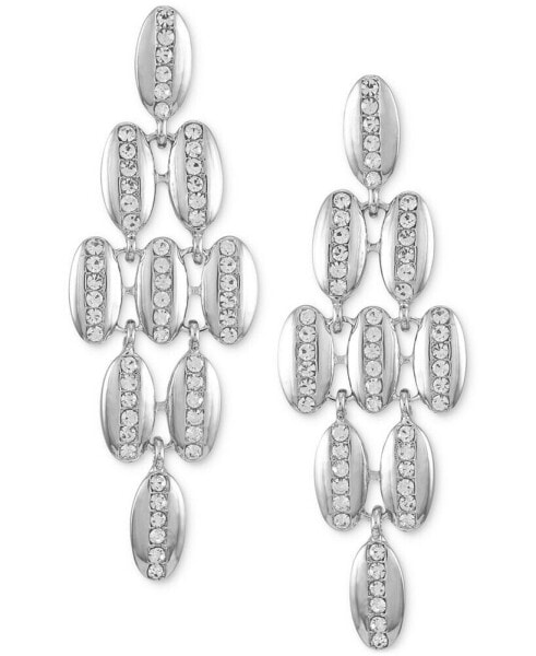 Silver-Tone Pavé Oval Chandelier Earrings