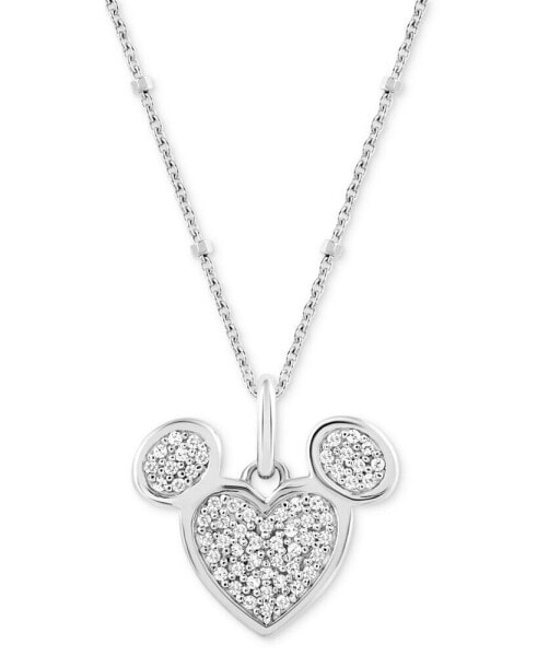 Diamond Cluster Mickey Mouse Heart 18" Pendant Necklace (1/6 ct. t.w.) in Sterling Silver