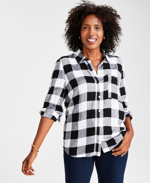 Petite Plaid Printed Perfect Shirt, Created for Macy's