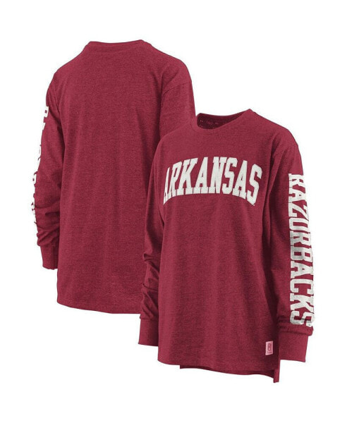 Women's Heathered Cardinal Arkansas Razorbacks Two-Hit Canyon Long Sleeve T-shirt