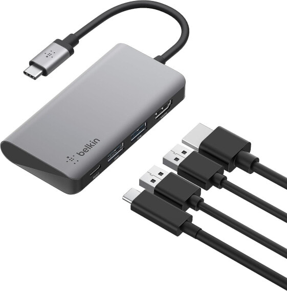 Belkin USB-C 4-in-1 MultiPort Adapter with 4K HDMI, USB-C, 100W PD for "Passthrough" Charging, 2 USB A Ports for Devices such as Macbook Pro, MacBook Air, iPad Pro and XPS)