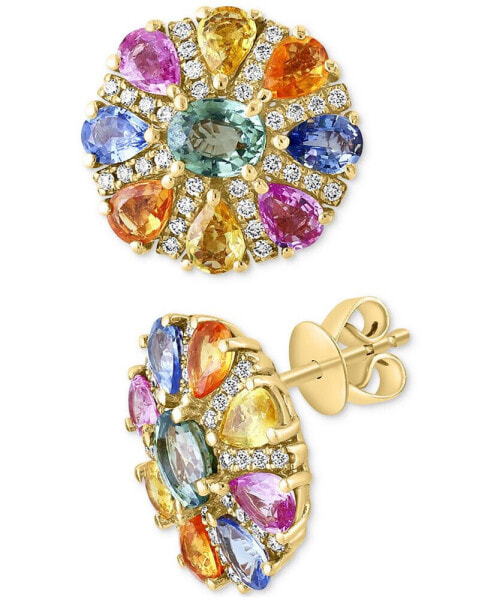 EFFY® Multi-Sapphire (3-7/8 ct. t.w.) & Diamond (1/4 ct. t.w.) Flower Stud Earrings in 14k Gold